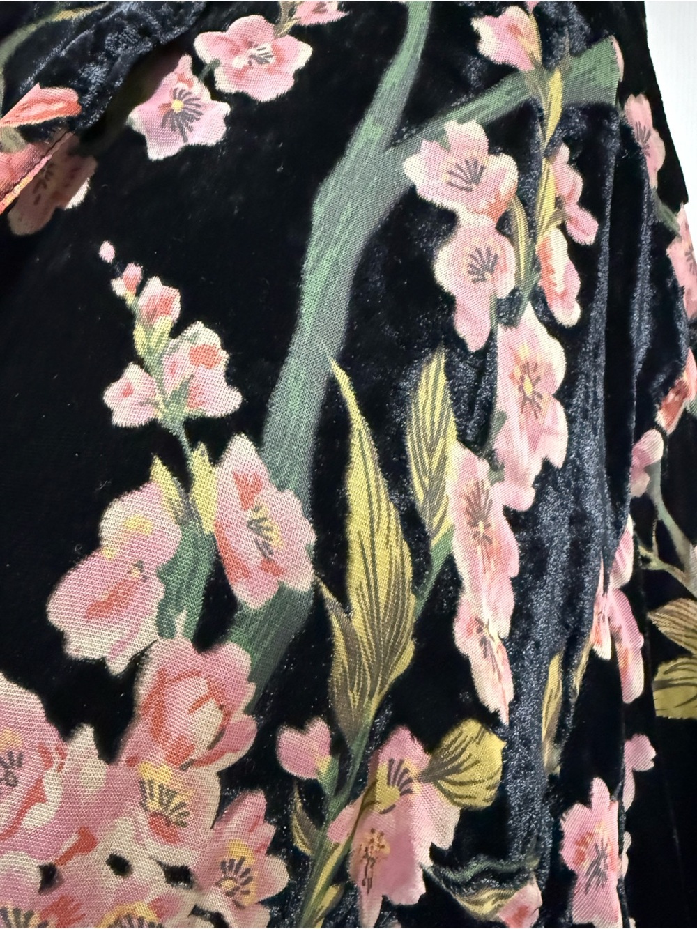 Lucy Paris Black Velvet Floral burnout Kimono Robe with Pink Flowers Sz Large - Picture 11 of 13